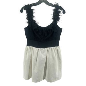 Jill Stuart Women's Mini Dress Lace Strap Elastic Waist Zip Black White Size 8